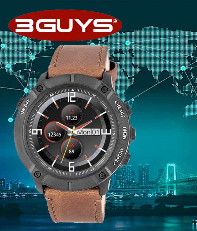 Ρολόι Χειρός 3GUYS 3GW3502 Smartwatch Brown Leather Strap 3GUYS